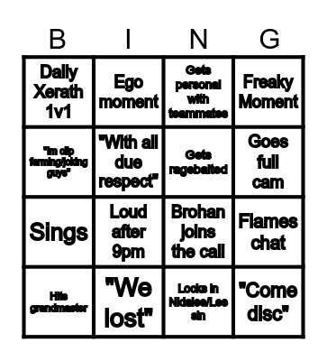 Durtdurt stream BINGO Card