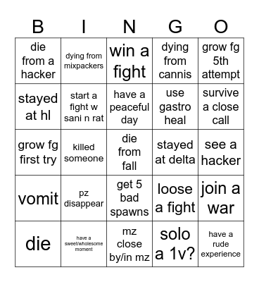 the isle friends bingo Card