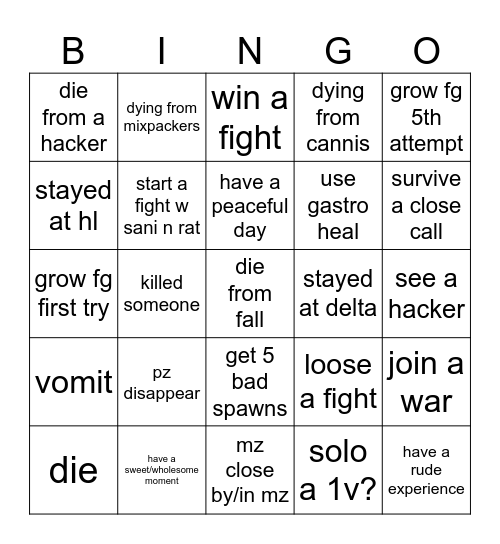 the isle friends bingo Card