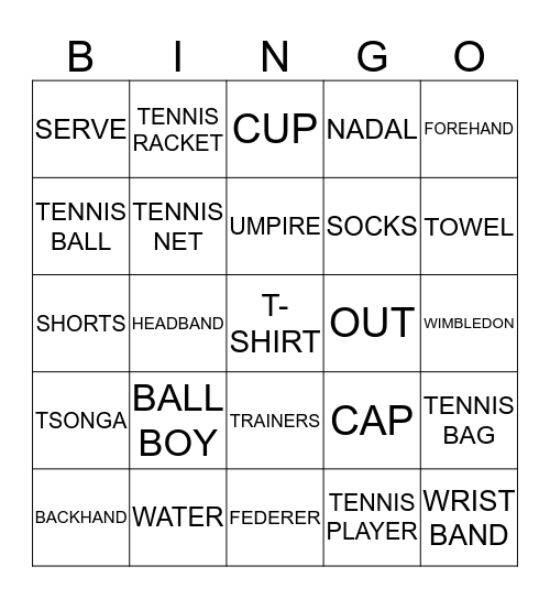 Tennis Bingo Card