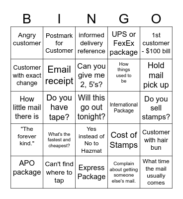 Postal Bingo Card