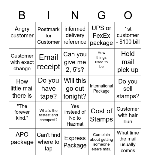 Postal Bingo Card