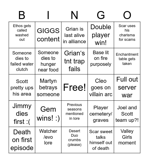 Life Series Bingo Card