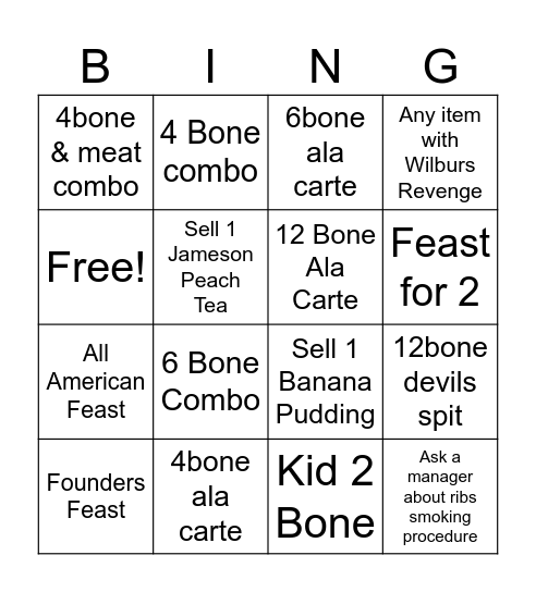 Famous Daves Bingo Card