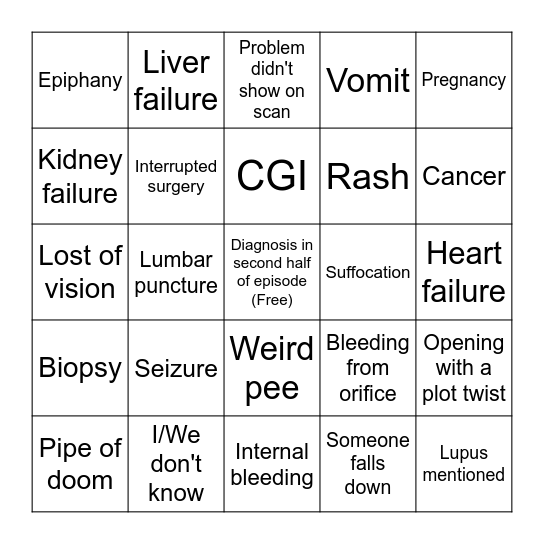 Dr House bingo Card