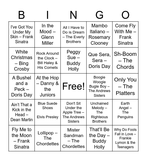 Music Bingo Card