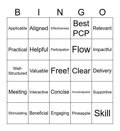 Training Bingo Card