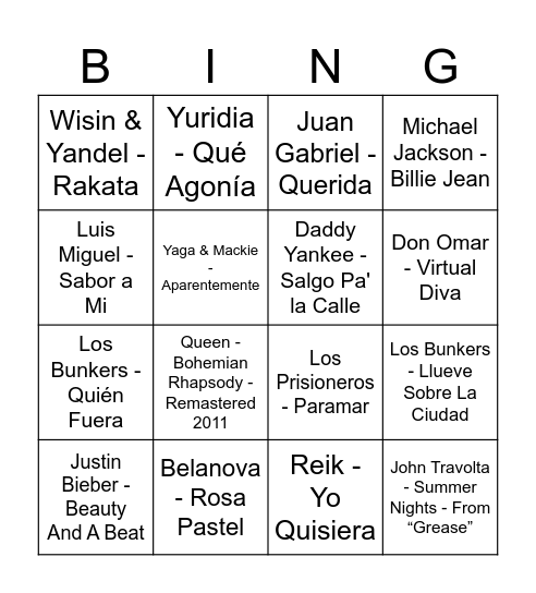 Untitled Bingo Card