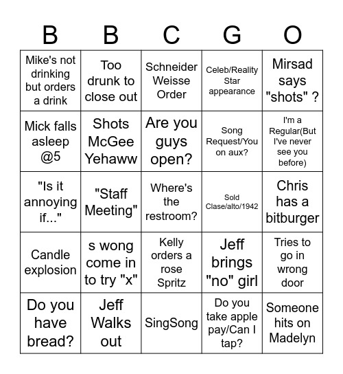BBC Bingo Card
