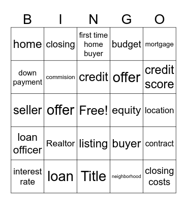 First Time Home Buyer's Bingo Card