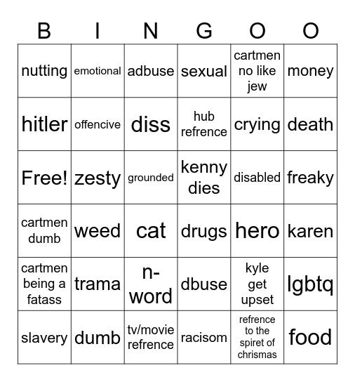 south park Bingo Card