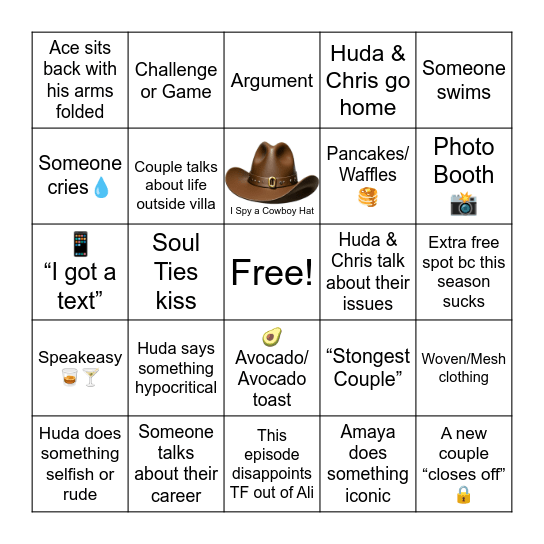 Love Island S7, E34 Bingo Card