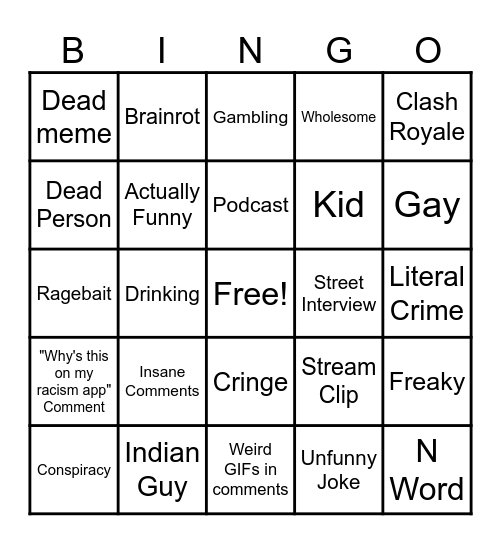 Instagram Reels Bingo Card