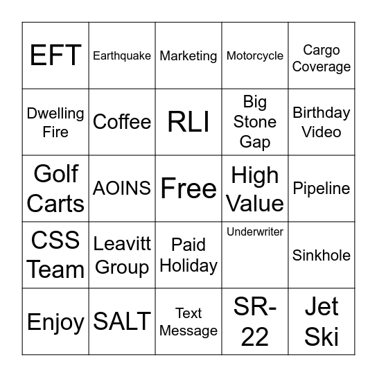 Lingo Bingo Card