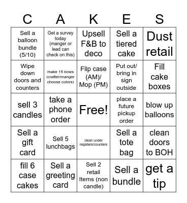 Bundt Cake Bingo Card