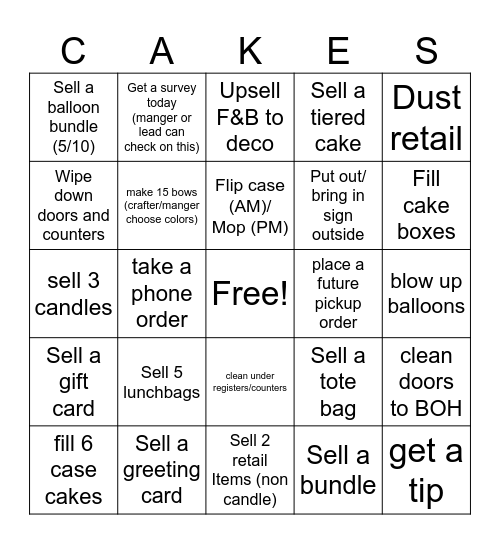 Bundt Cake Bingo Card