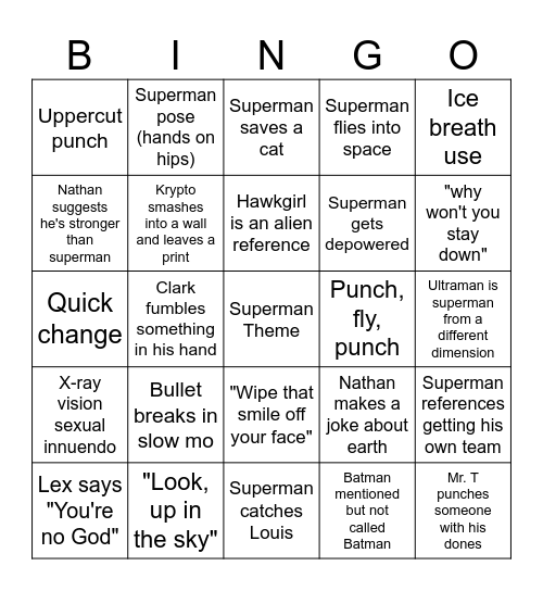 Superman Bingo Card