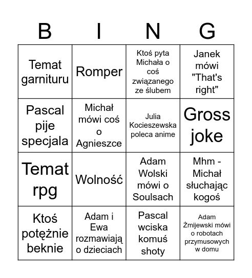 Kawalerski Michała Bingo Card