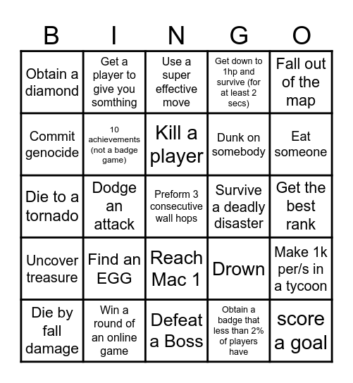 Any game Bingo Card