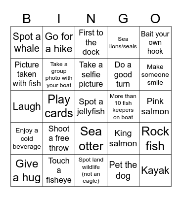 Alaska Fishing Bingo Card