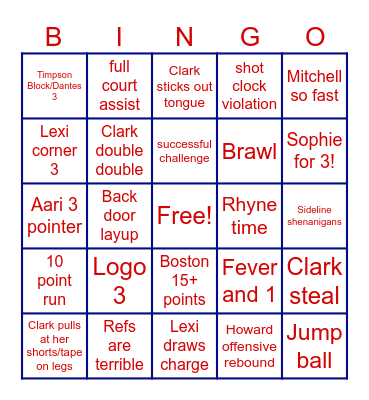 Fever v. Dream 7/11/25 Bingo Card