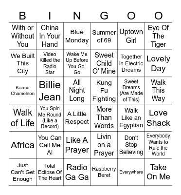 2025 - 1980s Bingo Card