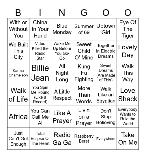 2025 - 1980s Bingo Card