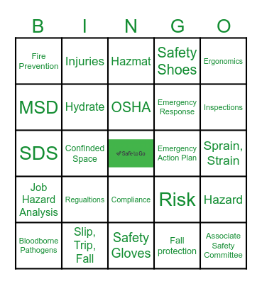 Safety Bingo Card