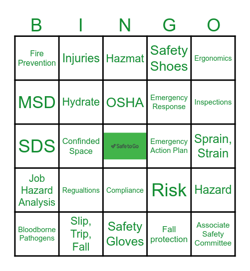 Safety Bingo Card