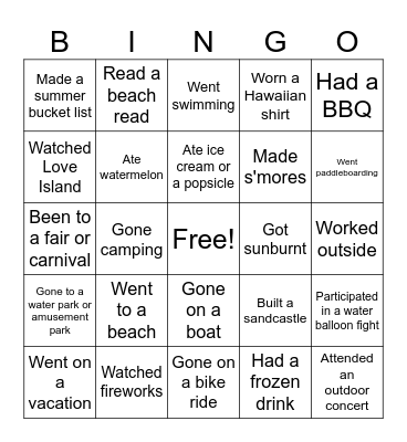 Camp YEPS BINGO Card