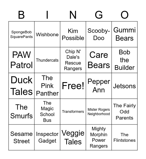 Saturday Morning Bingo Card