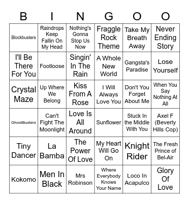 2025 - Songs from Film & TV Bingo Card