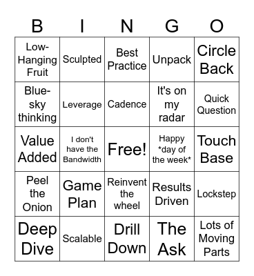 Corporate Jargon Bingo Card