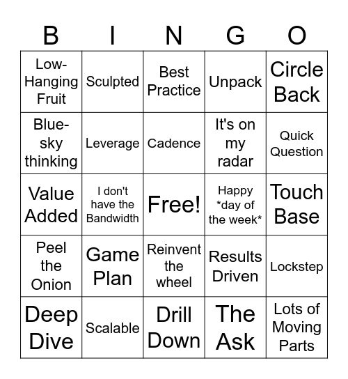 Corporate Jargon Bingo Card