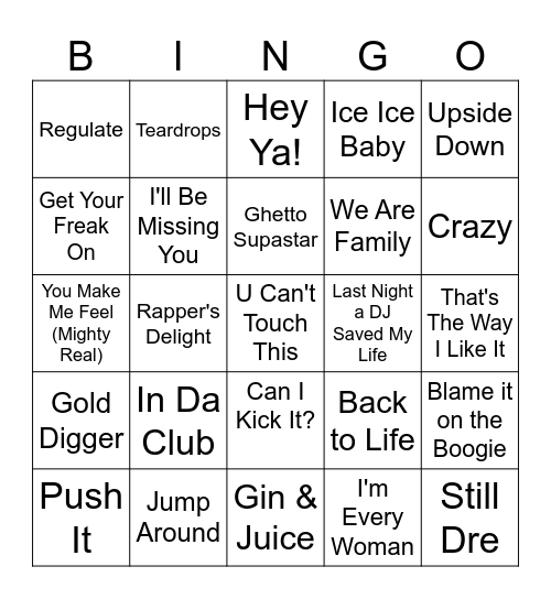2025 - Hip Hop & Disco Bingo Card
