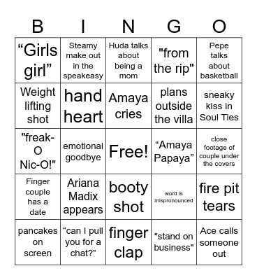 Love Island Bingo Card