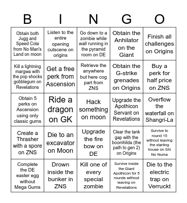 BO3 Zombies Bingo Card