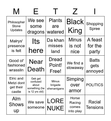 The Journey to the East Bingo Card