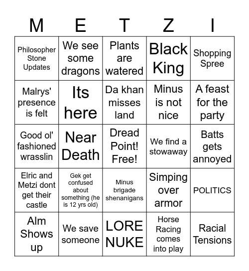 The Journey to the East Bingo Card