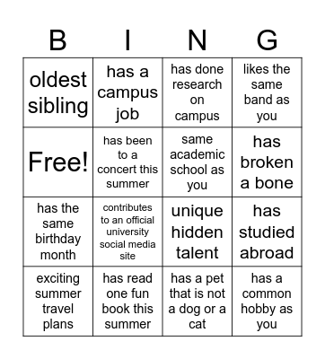 Student Leadership Bingo Card