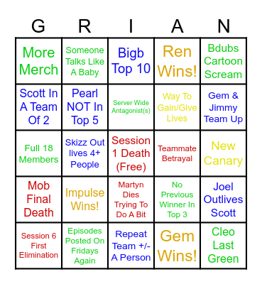 Past Life Bingo Card