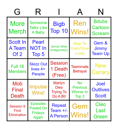 Past Life Bingo Card