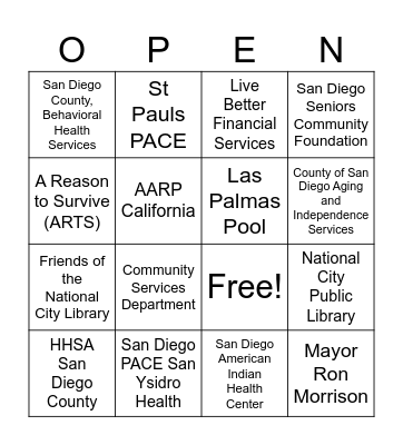 Grand Opening Bingo Card