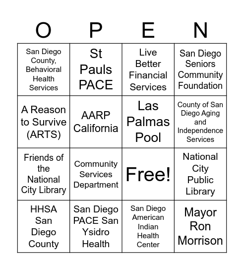 Grand Opening Bingo Card