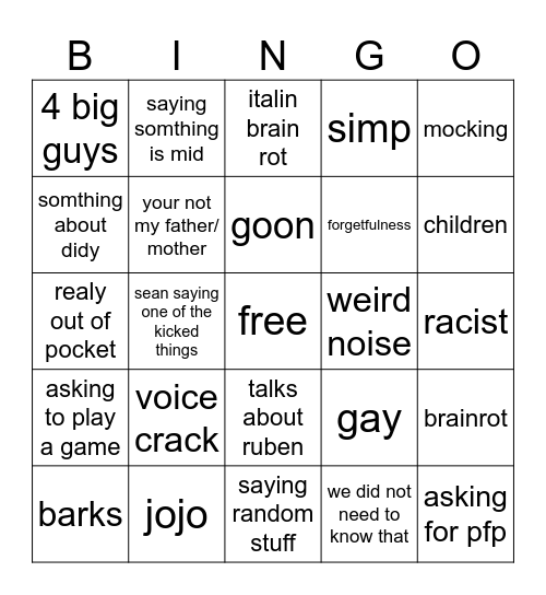sean bingo Card