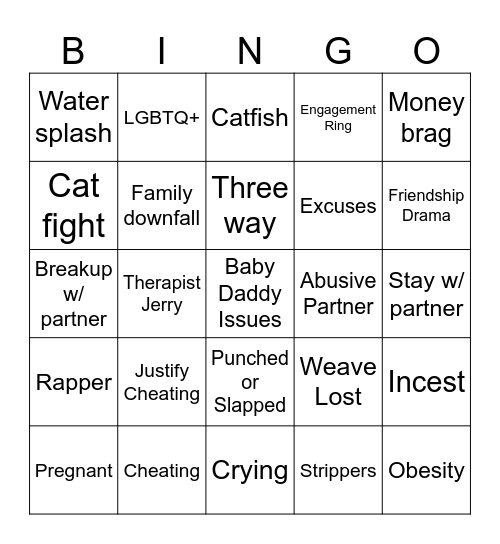 Jerry Springer Bingo Card