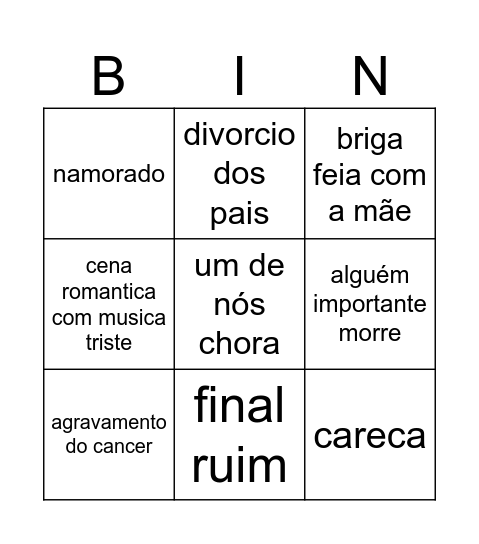 a culpa é dos casal Bingo Card