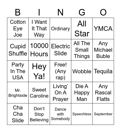 White People Wedding Bingo Card