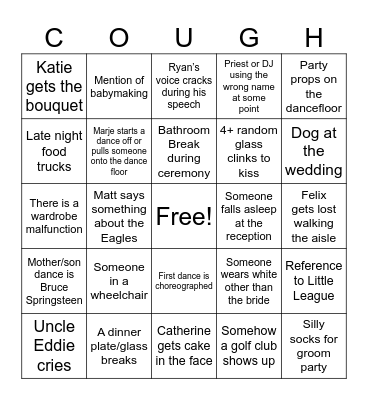 Connor & Catherine Wedding Bingo Card