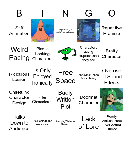 Bad Kids Show Bingo Card